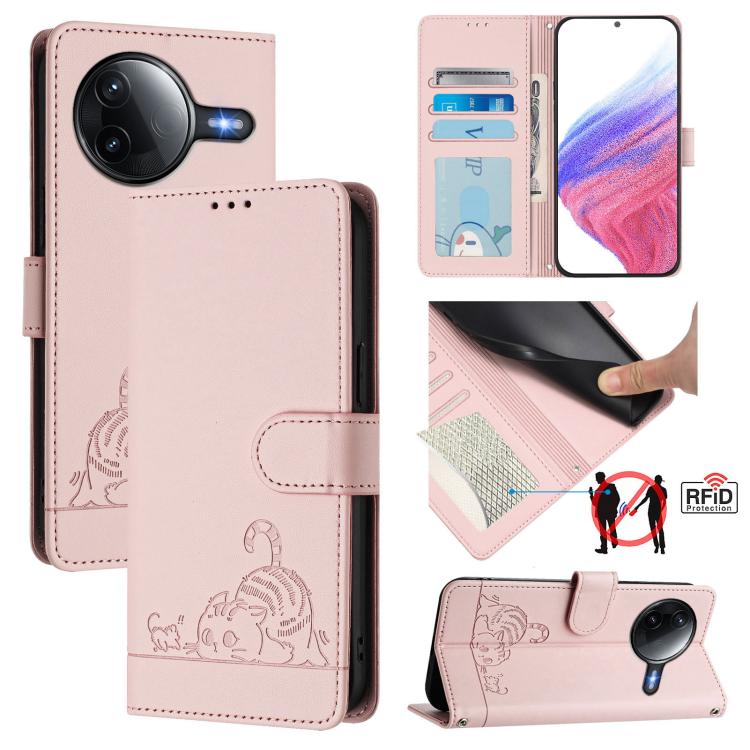 Cat Rat Embossed Pattern RFID Leather Phone Case with Lanyard, For Redmi Note 15 Pro 5G Global 163.6mm, For Redmi 15 5G Global / 15 4G SEA, For Redmi 15 5G / 4G EU 171mm, For Redmi 13x 4G / 13 4G Global, For Redmi A5 4G 171.7mm / Poco C71              ...