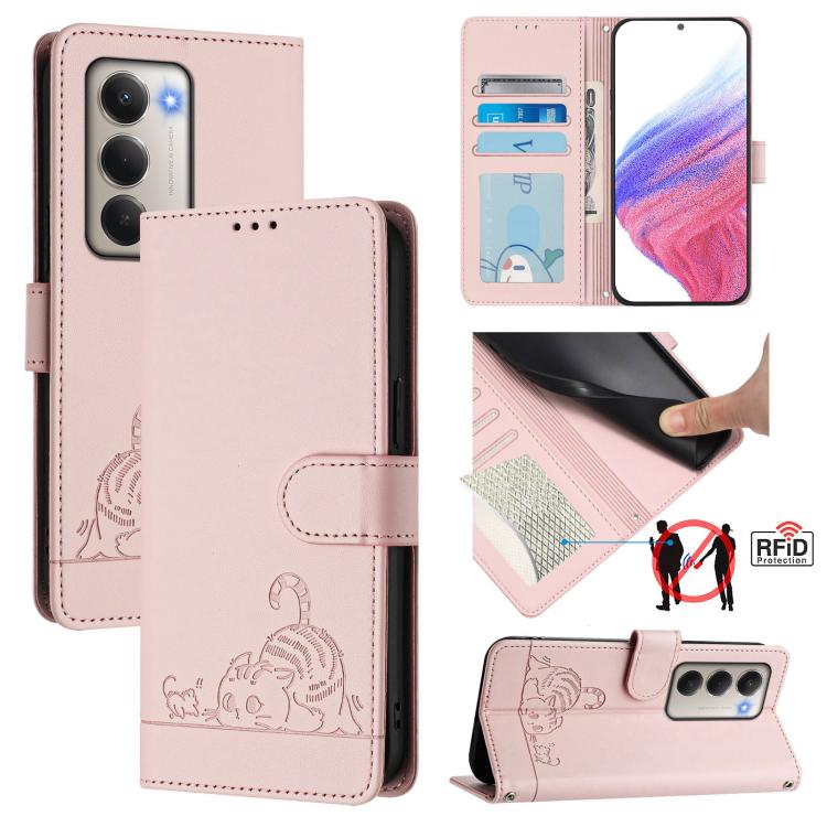 Cat Rat Embossed Pattern RFID Leather Phone Case with Lanyard, For Redmi Note 15 Pro 5G Global 163.6mm, For Redmi 15 5G Global / 15 4G SEA, For Redmi 15 5G / 4G EU 171mm, For Redmi 13x 4G / 13 4G Global, For Redmi A5 4G 171.7mm / Poco C71              ...