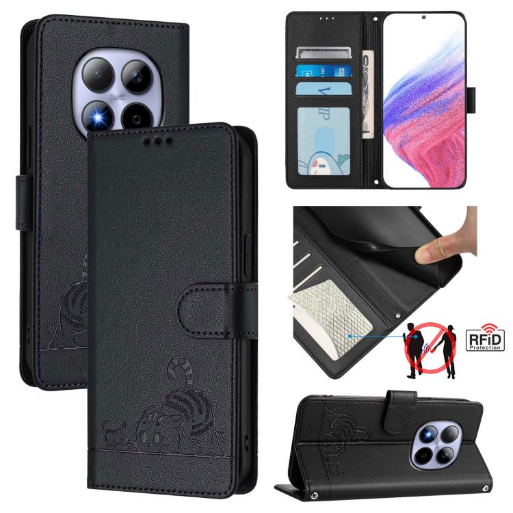 Cat Rat Embossed Pattern RFID Leather Phone Case with Lanyard, For Redmi Note 15 Pro 5G Global 163.6mm, For Redmi 15 5G Global / 15 4G SEA, For Redmi 15 5G / 4G EU 171mm, For Redmi 13x 4G / 13 4G Global, For Redmi A5 4G 171.7mm / Poco C71              ...