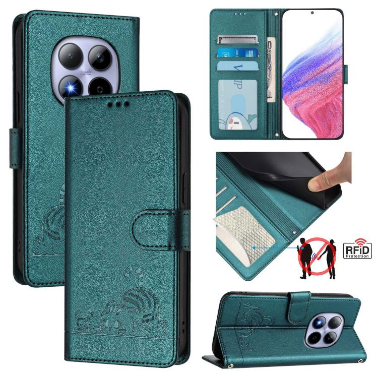 Cat Rat Embossed Pattern RFID Leather Phone Case with Lanyard, For Redmi Note 15 Pro 5G Global 163.6mm, For Redmi 15 5G Global / 15 4G SEA, For Redmi 15 5G / 4G EU 171mm, For Redmi 13x 4G / 13 4G Global, For Redmi A5 4G 171.7mm / Poco C71              ...