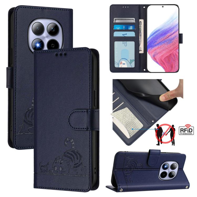 Cat Rat Embossed Pattern RFID Leather Phone Case with Lanyard, For Redmi Note 15 Pro 5G Global 163.6mm, For Redmi 15 5G Global / 15 4G SEA, For Redmi 15 5G / 4G EU 171mm, For Redmi 13x 4G / 13 4G Global, For Redmi A5 4G 171.7mm / Poco C71              ...