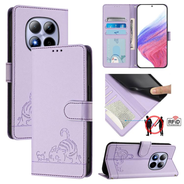 Cat Rat Embossed Pattern RFID Leather Phone Case with Lanyard, For Redmi Note 15 Pro 5G Global 163.6mm, For Redmi 15 5G Global / 15 4G SEA, For Redmi 15 5G / 4G EU 171mm, For Redmi 13x 4G / 13 4G Global, For Redmi A5 4G 171.7mm / Poco C71              ...