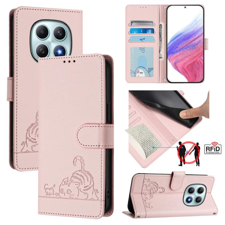 Cat Rat Embossed Pattern RFID Leather Phone Case with Lanyard, For Redmi K90 Max 5G, For Redmi A7 Pro 171mm / Poco C85x 5G, For Redmi 15a 5G Global, For Redmi A5 4G 171.7mm / Poco C71 4G, For Redmi Turbo 5 Max / Poco X8 Pro Max                         ...