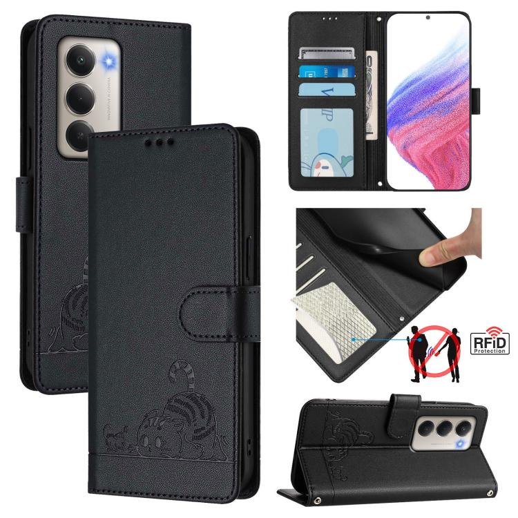 Cat Rat Embossed Pattern RFID Leather Phone Case with Lanyard, For Redmi Note 15 Pro 5G Global 163.6mm, For Redmi 15 5G Global / 15 4G SEA, For Redmi 15 5G / 4G EU 171mm, For Redmi 13x 4G / 13 4G Global, For Redmi A5 4G 171.7mm / Poco C71              ...
