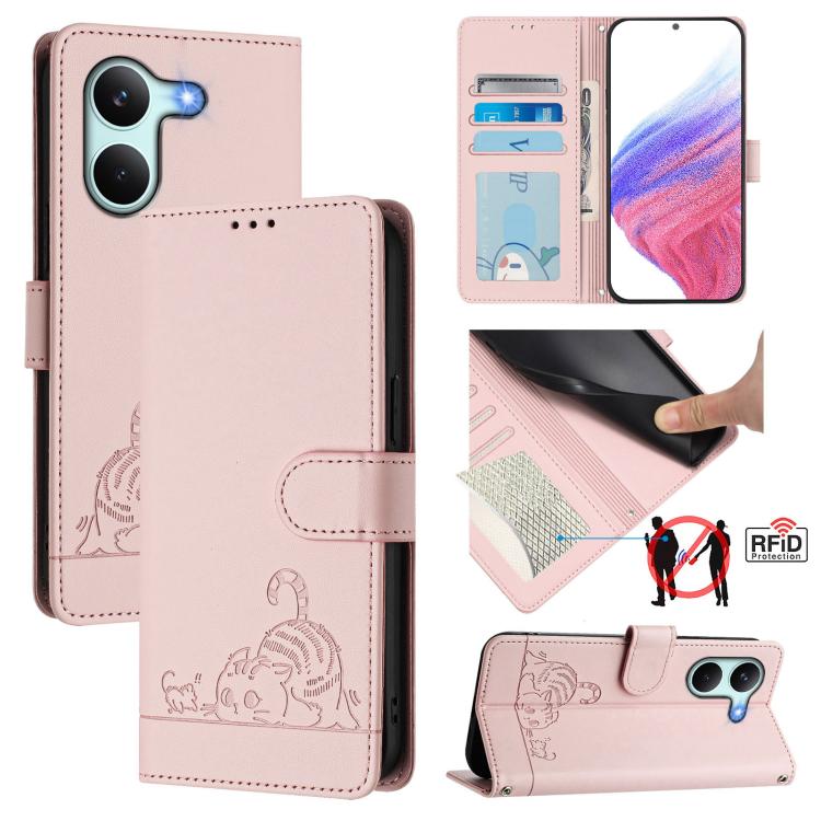 Cat Rat Embossed Pattern RFID Leather Phone Case with Lanyard, For Redmi K90 Max 5G, For Redmi A7 Pro 171mm / Poco C85x 5G, For Redmi 15a 5G Global, For Redmi A5 4G 171.7mm / Poco C71 4G, For Redmi Turbo 5 Max / Poco X8 Pro Max                         ...