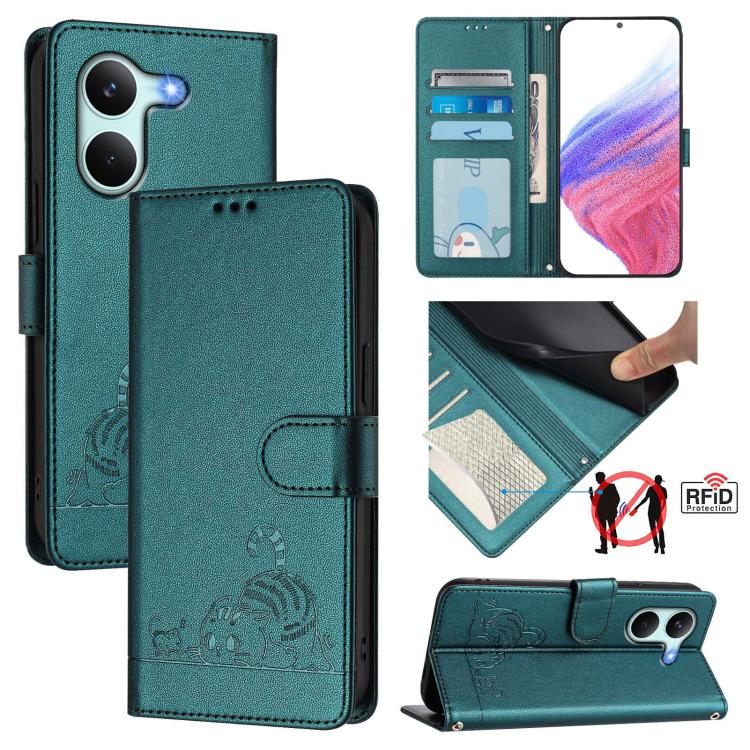 Cat Rat Embossed Pattern RFID Leather Phone Case with Lanyard, For Redmi K90 Max 5G, For Redmi A7 Pro 171mm / Poco C85x 5G, For Redmi 15a 5G Global, For Redmi A5 4G 171.7mm / Poco C71 4G, For Redmi Turbo 5 Max / Poco X8 Pro Max                         ...