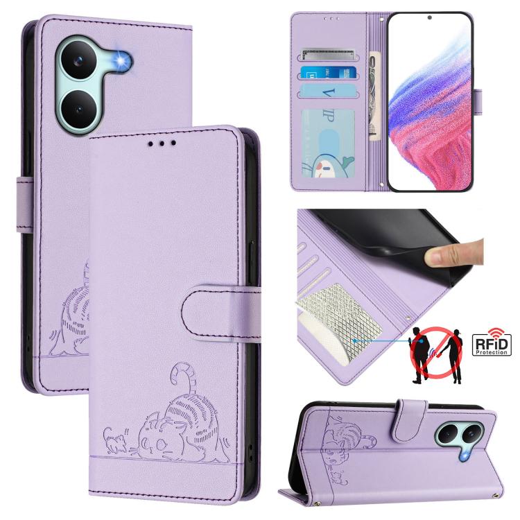 Cat Rat Embossed Pattern RFID Leather Phone Case with Lanyard, For Redmi K90 Max 5G, For Redmi A7 Pro 171mm / Poco C85x 5G, For Redmi 15a 5G Global, For Redmi A5 4G 171.7mm / Poco C71 4G, For Redmi Turbo 5 Max / Poco X8 Pro Max                         ...