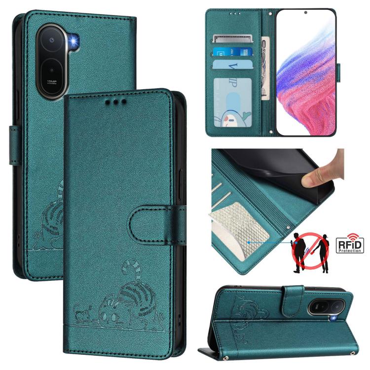 Cat Rat Embossed Pattern RFID Leather Phone Case with Lanyard, For Redmi K90 Max 5G, For Redmi A7 Pro 171mm / Poco C85x 5G, For Redmi 15a 5G Global, For Redmi A5 4G 171.7mm / Poco C71 4G, For Redmi Turbo 5 Max / Poco X8 Pro Max                         ...