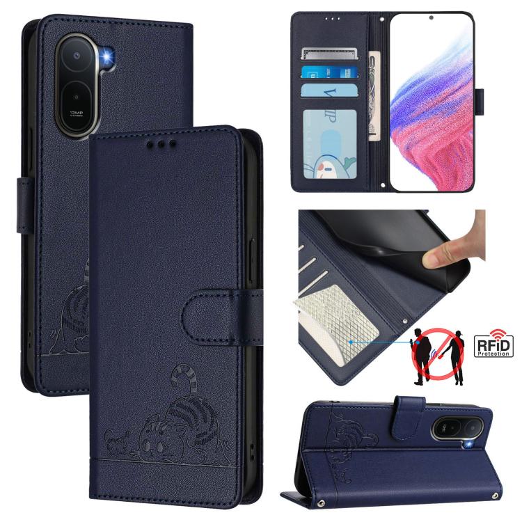 Cat Rat Embossed Pattern RFID Leather Phone Case with Lanyard, For Redmi K90 Max 5G, For Redmi A7 Pro 171mm / Poco C85x 5G, For Redmi 15a 5G Global, For Redmi A5 4G 171.7mm / Poco C71 4G, For Redmi Turbo 5 Max / Poco X8 Pro Max                         ...