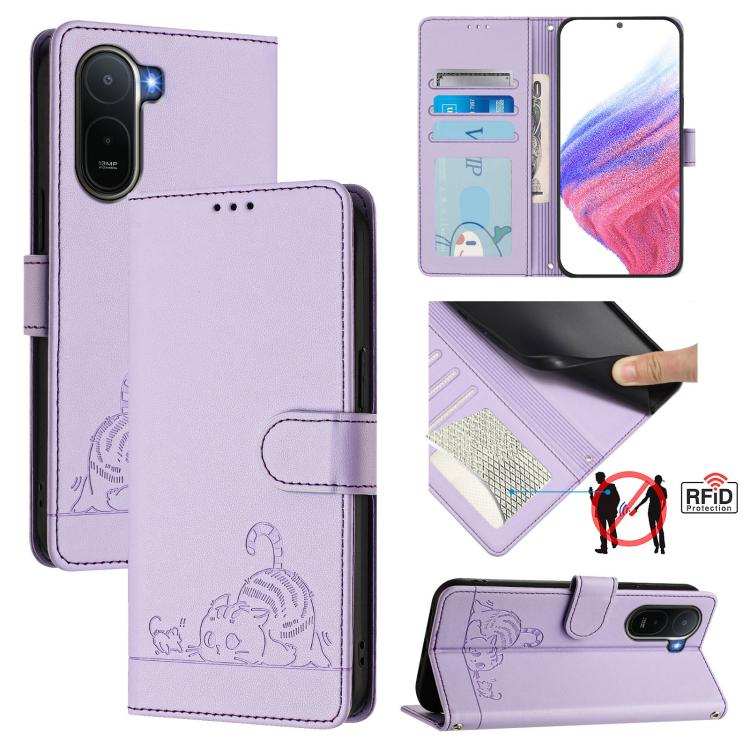 Cat Rat Embossed Pattern RFID Leather Phone Case with Lanyard, For Redmi K90 Max 5G, For Redmi A7 Pro 171mm / Poco C85x 5G, For Redmi 15a 5G Global, For Redmi A5 4G 171.7mm / Poco C71 4G, For Redmi Turbo 5 Max / Poco X8 Pro Max                         ...