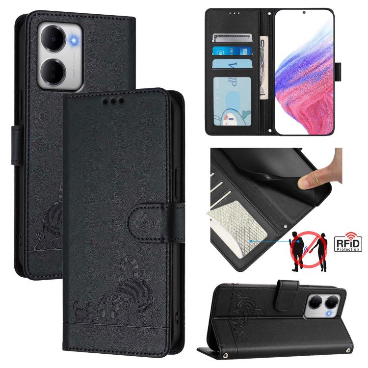 Cat Rat Embossed Pattern RFID Leather Phone Case with Lanyard, For Redmi K90 Max 5G, For Redmi A7 Pro 171mm / Poco C85x 5G, For Redmi 15a 5G Global, For Redmi A5 4G 171.7mm / Poco C71 4G, For Redmi Turbo 5 Max / Poco X8 Pro Max                         ...