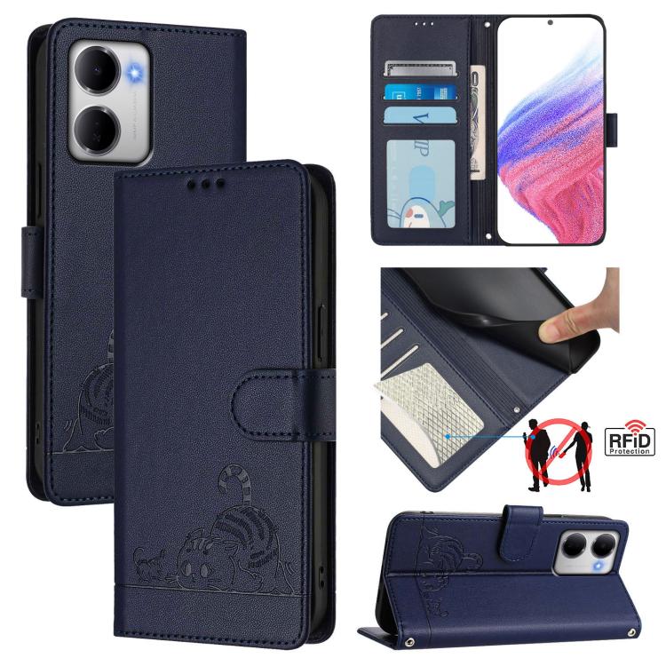 Cat Rat Embossed Pattern RFID Leather Phone Case with Lanyard, For Redmi K90 Max 5G, For Redmi A7 Pro 171mm / Poco C85x 5G, For Redmi 15a 5G Global, For Redmi A5 4G 171.7mm / Poco C71 4G, For Redmi Turbo 5 Max / Poco X8 Pro Max                         ...
