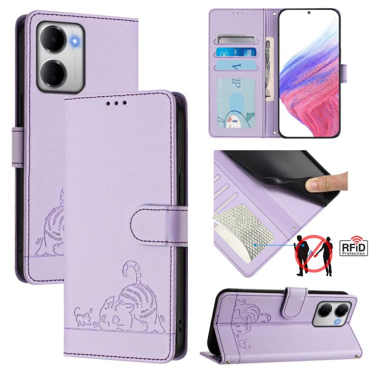 Cat Rat Embossed Pattern RFID Leather Phone Case with Lanyard, For Redmi K90 Max 5G, For Redmi A7 Pro 171mm / Poco C85x 5G, For Redmi 15a 5G Global, For Redmi A5 4G 171.7mm / Poco C71 4G, For Redmi Turbo 5 Max / Poco X8 Pro Max                         ...