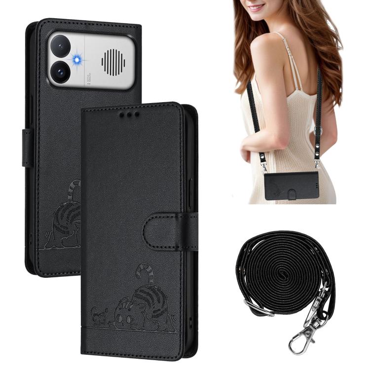 Cat Rat Embossed Pattern RFID Leather Phone Case with Lanyard, For Redmi K90 Max 5G, For Redmi A7 Pro 171mm / Poco C85x 5G, For Redmi 15a 5G Global, For Redmi A5 4G 171.7mm / Poco C71 4G, For Redmi Turbo 5 Max / Poco X8 Pro Max                         ...