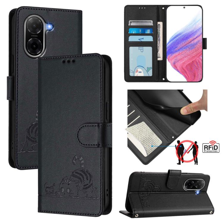 Cat Rat Embossed Pattern RFID Leather Phone Case with Lanyard, For Redmi K90 Max 5G, For Redmi A7 Pro 171mm / Poco C85x 5G, For Redmi 15a 5G Global, For Redmi A5 4G 171.7mm / Poco C71 4G, For Redmi Turbo 5 Max / Poco X8 Pro Max                         ...