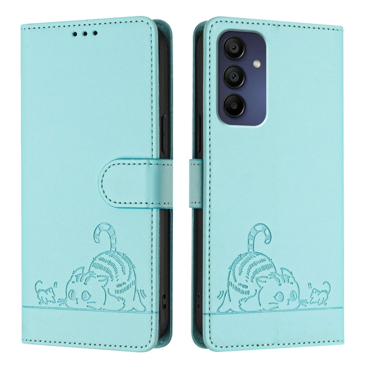 Cat Rat Embossed Pattern RFID Leather Phone Case with Lanyard, For Samsung Galaxy A16 5G, For Samsung Galaxy A06 4G