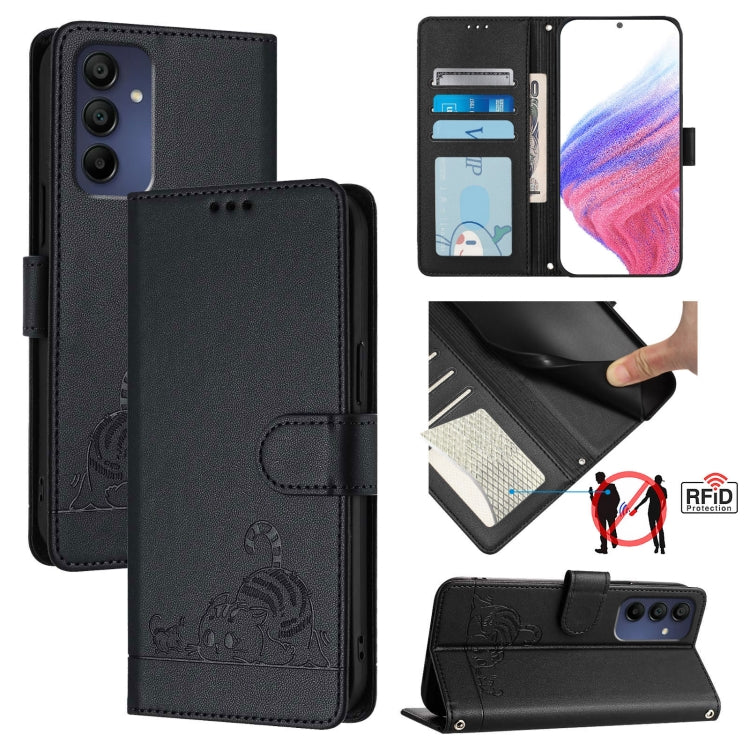 Cat Rat Embossed Pattern RFID Leather Phone Case with Lanyard, For Samsung Galaxy A16 5G, For Samsung Galaxy A06 4G