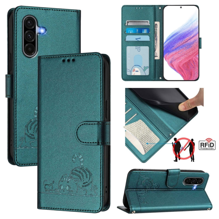 Cat Rat Embossed Pattern RFID Leather Phone Case with Lanyard, For Samsung Galaxy A27 5G, For Samsung Galaxy A07 4G, For Samsung Galaxy A17 5G, For Samsung Galaxy A06 5G, For Samsung Galaxy A56 5G, For Samsung Galaxy A26 5G, For Samsung Galaxy A36 5G  ...