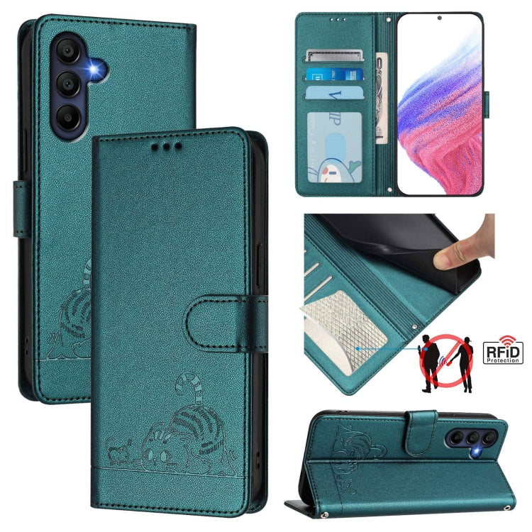 Cat Rat Embossed Pattern RFID Leather Phone Case with Lanyard, For Samsung Galaxy A27 5G, For Samsung Galaxy A07 4G, For Samsung Galaxy A17 5G, For Samsung Galaxy A06 5G, For Samsung Galaxy A56 5G, For Samsung Galaxy A26 5G, For Samsung Galaxy A36 5G  ...