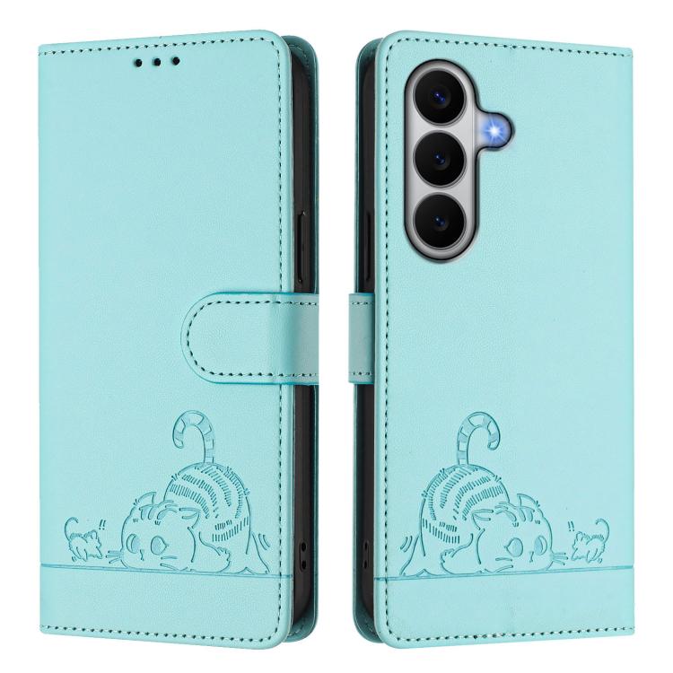 Cat Rat Embossed Pattern RFID Leather Phone Case with Lanyard, For Samsung Galaxy A27 5G, For Samsung Galaxy A07 4G, For Samsung Galaxy A17 5G, For Samsung Galaxy A06 5G, For Samsung Galaxy A56 5G, For Samsung Galaxy A26 5G, For Samsung Galaxy A36 5G  ...