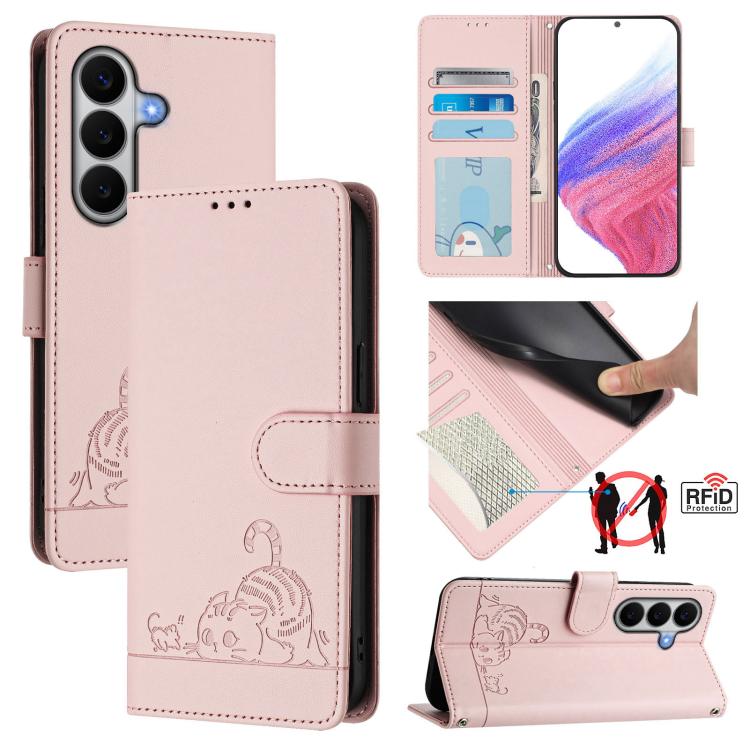 Cat Rat Embossed Pattern RFID Leather Phone Case with Lanyard, For Samsung Galaxy A27 5G, For Samsung Galaxy A07 4G, For Samsung Galaxy A17 5G, For Samsung Galaxy A06 5G, For Samsung Galaxy A56 5G, For Samsung Galaxy A26 5G, For Samsung Galaxy A36 5G  ...