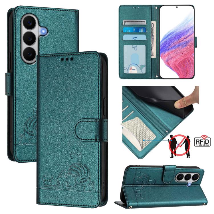 Cat Rat Embossed Pattern RFID Leather Phone Case with Lanyard, For Samsung Galaxy A27 5G, For Samsung Galaxy A07 4G, For Samsung Galaxy A17 5G, For Samsung Galaxy A06 5G, For Samsung Galaxy A56 5G, For Samsung Galaxy A26 5G, For Samsung Galaxy A36 5G  ...