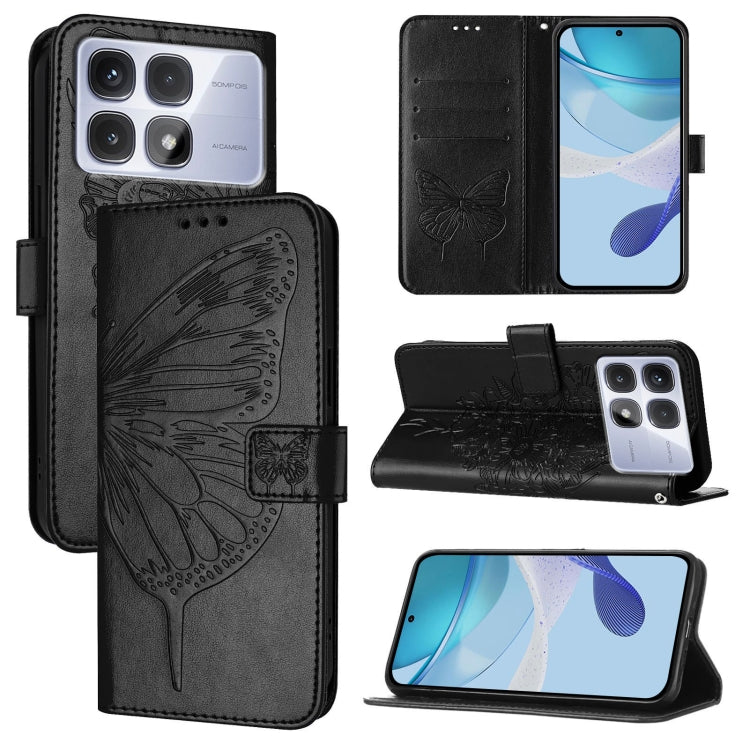 Embossed Butterfly Leather Phone Case, For Redmi Turbo 4, For Redmi Note 14 5G Global, For Redmi Note 14 Pro 4G, For Redmi Note 14 4G 163.25mm, For Redmi K70 Ultra 5G Global, For Redmi 13 4G