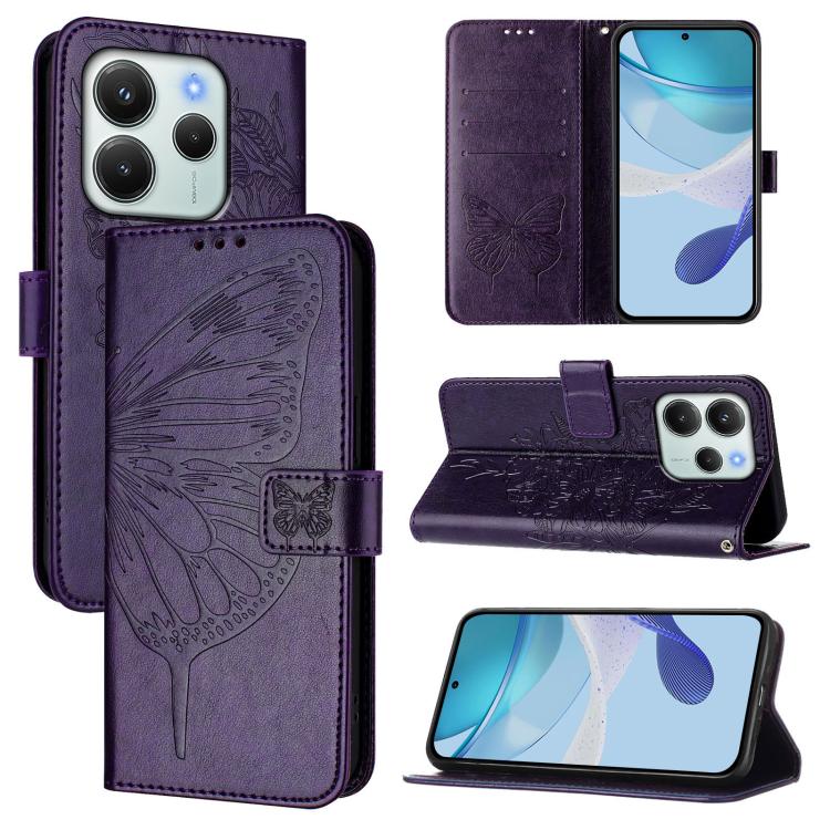 Embossed Butterfly Leather Phone Case, For Redmi Note 15 4G / 5G Global 164mm, For Redmi Note 15 Pro 5G Global 163.6mm, For Redmi 15 5G Global / 15 4G SEA, For Redmi 15 5G / 4G EU 171mm, For Redmi Note 14 4G EU 164.84mm, For Redmi Note 14 Pro 5G Global