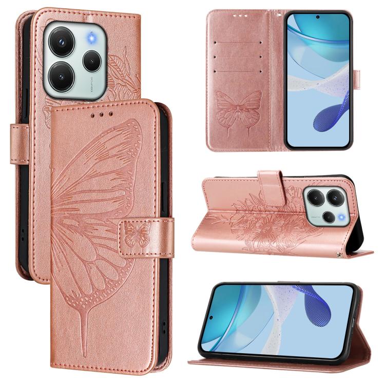 Embossed Butterfly Leather Phone Case, For Redmi Note 15 4G / 5G Global 164mm, For Redmi Note 15 Pro 5G Global 163.6mm, For Redmi 15 5G Global / 15 4G SEA, For Redmi 15 5G / 4G EU 171mm, For Redmi Note 14 4G EU 164.84mm, For Redmi Note 14 Pro 5G Global