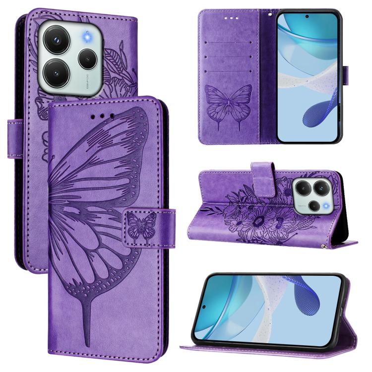 Embossed Butterfly Leather Phone Case, For Redmi Note 15 4G / 5G Global 164mm, For Redmi Note 15 Pro 5G Global 163.6mm, For Redmi 15 5G Global / 15 4G SEA, For Redmi 15 5G / 4G EU 171mm, For Redmi Note 14 4G EU 164.84mm, For Redmi Note 14 Pro 5G Global