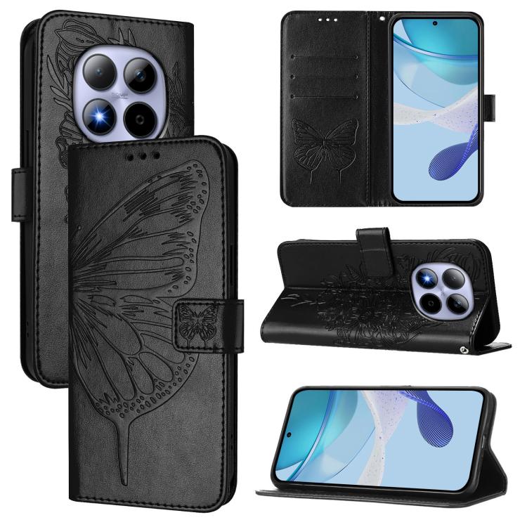 Embossed Butterfly Leather Phone Case, For Redmi Note 15 4G / 5G Global 164mm, For Redmi Note 15 Pro 5G Global 163.6mm, For Redmi 15 5G Global / 15 4G SEA, For Redmi 15 5G / 4G EU 171mm, For Redmi Note 14 4G EU 164.84mm, For Redmi Note 14 Pro 5G Global