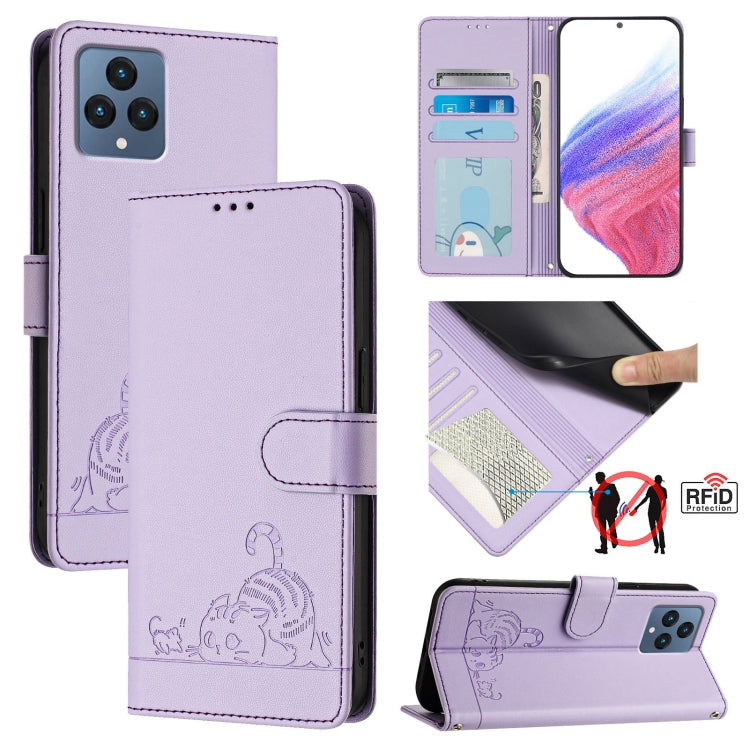 Cat Rat Embossed RFID Leather Phone Case with Lanyard, For T-Mobile Revvl 8, For T-Mobile REVVL 7 Pro 5G, For T-Mobile REVVL 7 5G, For T-Mobile REVVL 6 Pro / 6x Pro, For T-Mobile REVVL 6 / 6x 5G