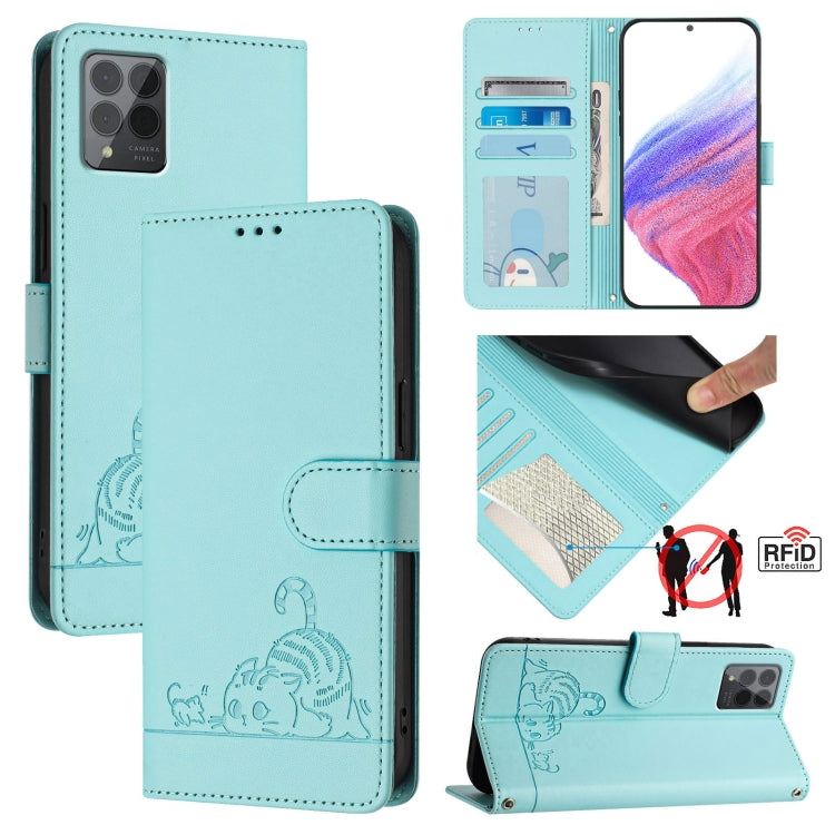 Cat Rat Embossed RFID Leather Phone Case with Lanyard, For T-Mobile Revvl 8, For T-Mobile REVVL 7 Pro 5G, For T-Mobile REVVL 7 5G, For T-Mobile REVVL 6 Pro / 6x Pro, For T-Mobile REVVL 6 / 6x 5G