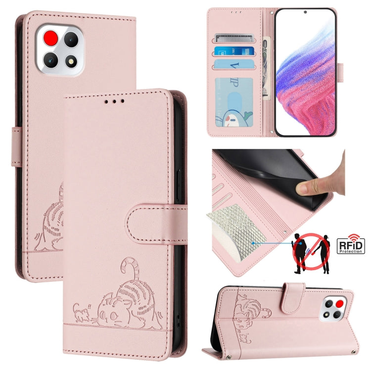 Cat Rat Embossed RFID Leather Phone Case with Lanyard, For T-Mobile Revvl 8, For T-Mobile REVVL 7 Pro 5G, For T-Mobile REVVL 7 5G, For T-Mobile REVVL 6 Pro / 6x Pro, For T-Mobile REVVL 6 / 6x 5G