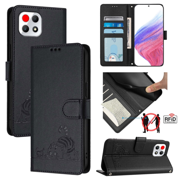 Cat Rat Embossed RFID Leather Phone Case with Lanyard, For T-Mobile Revvl 8, For T-Mobile REVVL 7 Pro 5G, For T-Mobile REVVL 7 5G, For T-Mobile REVVL 6 Pro / 6x Pro, For T-Mobile REVVL 6 / 6x 5G