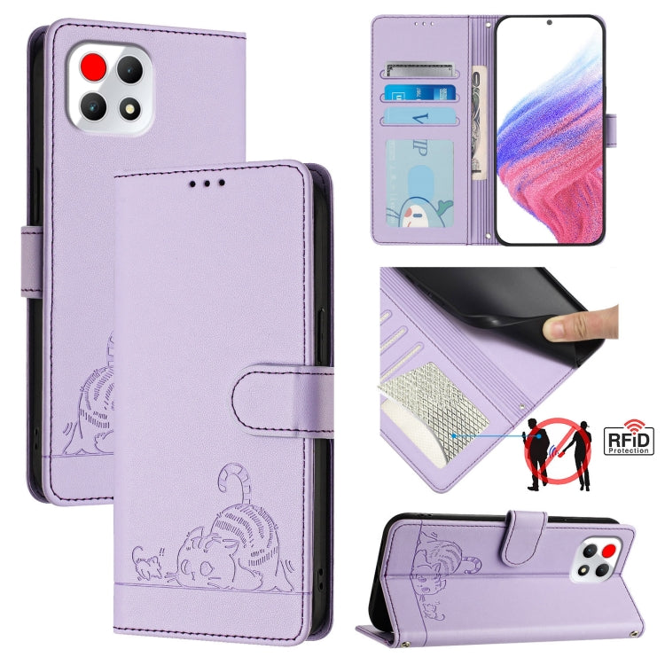 Cat Rat Embossed RFID Leather Phone Case with Lanyard, For T-Mobile Revvl 8, For T-Mobile REVVL 7 Pro 5G, For T-Mobile REVVL 7 5G, For T-Mobile REVVL 6 Pro / 6x Pro, For T-Mobile REVVL 6 / 6x 5G