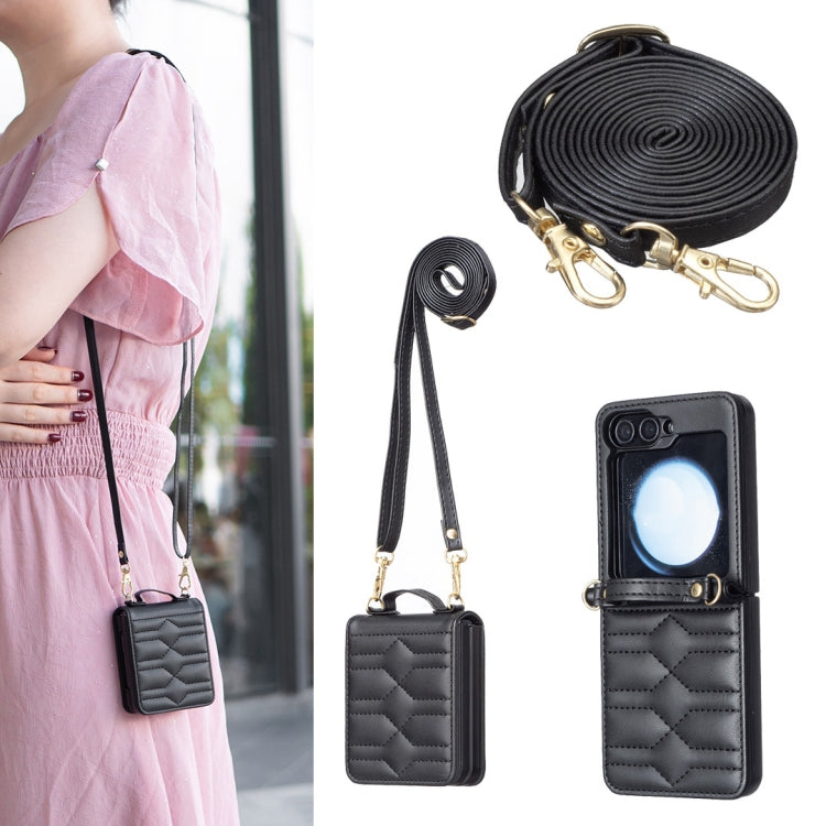 V-shaped Crossbody Lanyard Leather Phone Case, For Galaxy Z Flip8 5G, For Samsung Galaxy Z Flip7 FE / Flip6, For Samsung Galaxy Z Flip7, For Samsung Galaxy Z Flip5, For Samsung Galaxy Z Flip4, For Samsung Galaxy Z Flip3