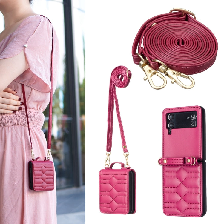 V-shaped Crossbody Lanyard Leather Phone Case, For Samsung Galaxy Z Flip7 FE / Flip6, For Samsung Galaxy Z Flip7, For Samsung Galaxy Z Flip5, For Samsung Galaxy Z Flip4, For Samsung Galaxy Z Flip3