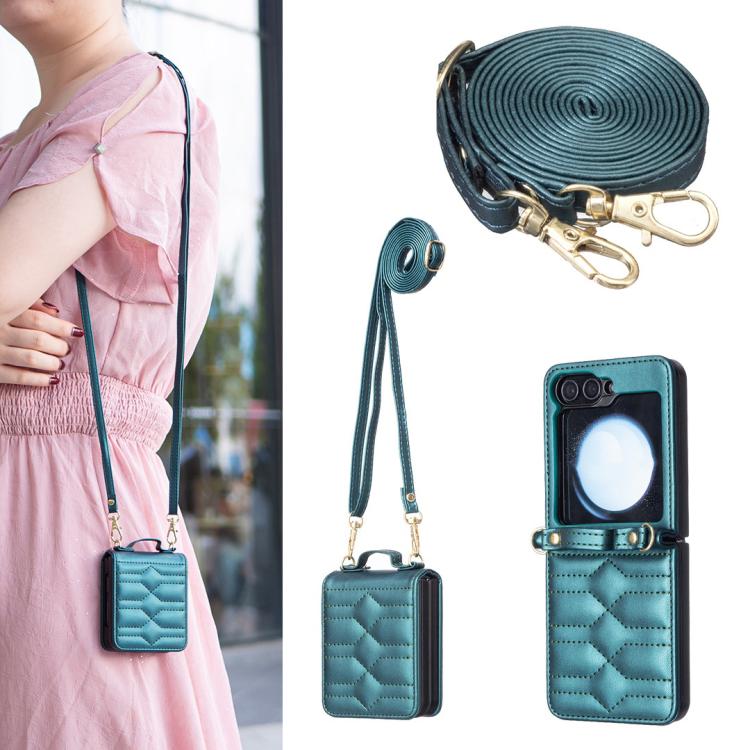 V-shaped Crossbody Lanyard Leather Phone Case, For Galaxy Z Flip8 5G, For Samsung Galaxy Z Flip7 FE / Flip6, For Samsung Galaxy Z Flip7, For Samsung Galaxy Z Flip5, For Samsung Galaxy Z Flip4, For Samsung Galaxy Z Flip3