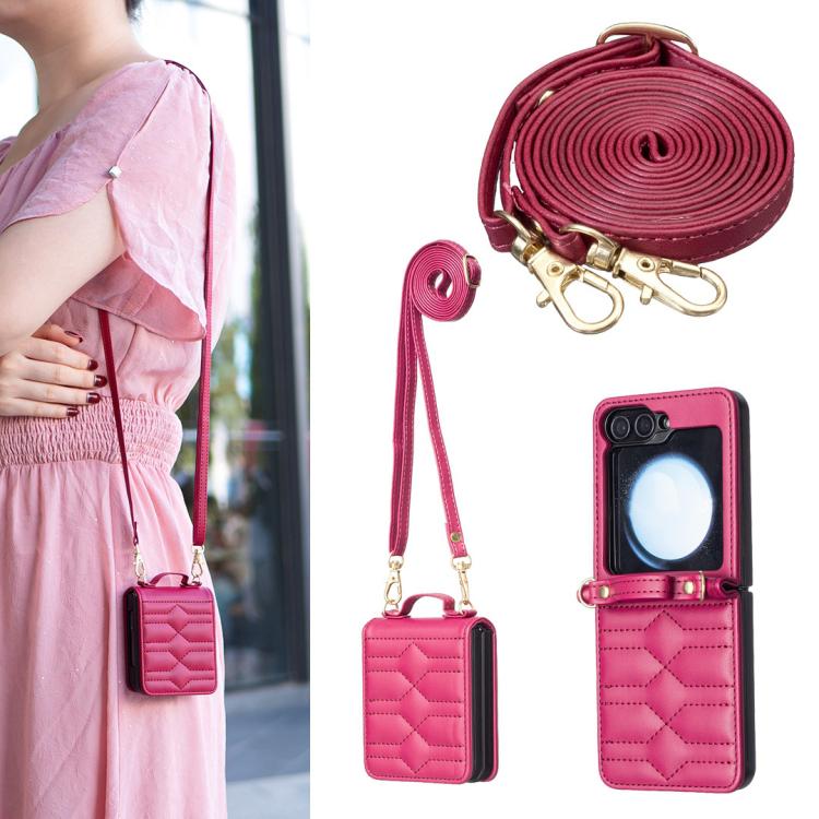 V-shaped Crossbody Lanyard Leather Phone Case, For Galaxy Z Flip8 5G, For Samsung Galaxy Z Flip7 FE / Flip6, For Samsung Galaxy Z Flip7, For Samsung Galaxy Z Flip5, For Samsung Galaxy Z Flip4, For Samsung Galaxy Z Flip3