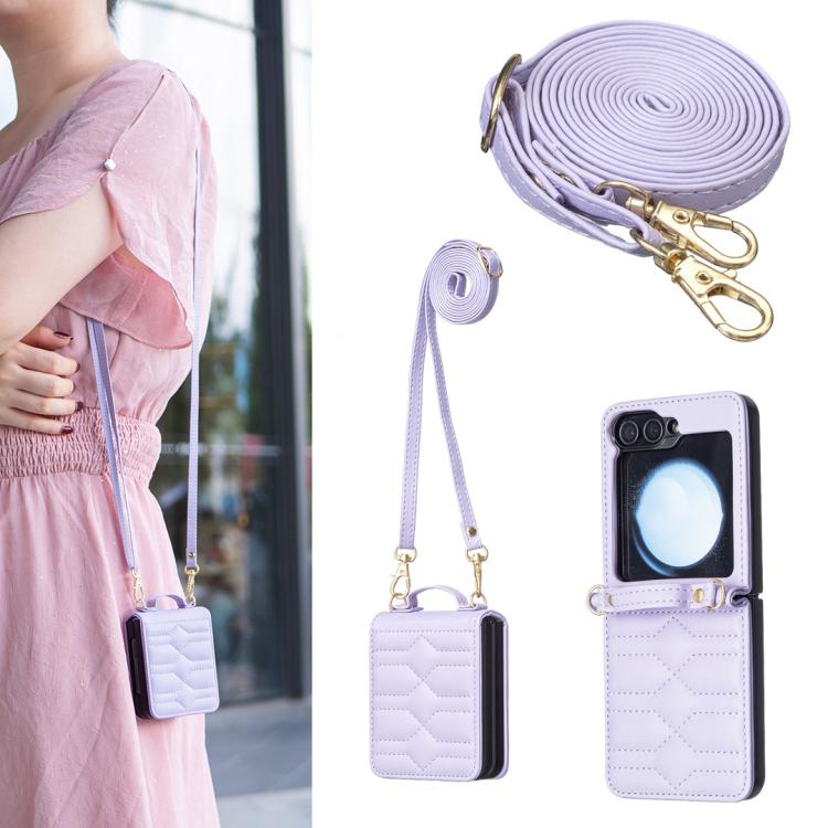 V-shaped Crossbody Lanyard Leather Phone Case, For Galaxy Z Flip8 5G, For Samsung Galaxy Z Flip7 FE / Flip6, For Samsung Galaxy Z Flip7, For Samsung Galaxy Z Flip5, For Samsung Galaxy Z Flip4, For Samsung Galaxy Z Flip3