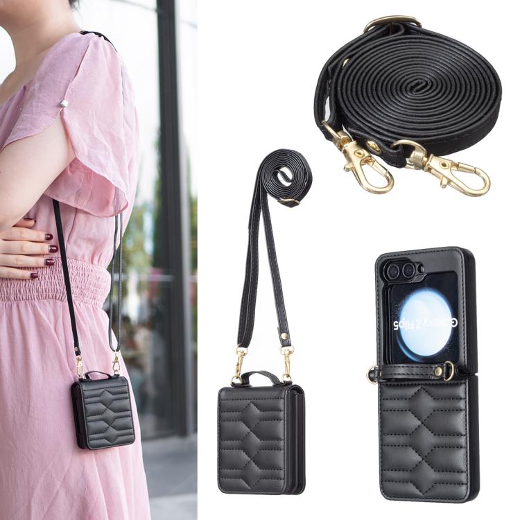 V-shaped Crossbody Lanyard Leather Phone Case, For Galaxy Z Flip8 5G, For Samsung Galaxy Z Flip7 FE / Flip6, For Samsung Galaxy Z Flip7, For Samsung Galaxy Z Flip5, For Samsung Galaxy Z Flip4, For Samsung Galaxy Z Flip3