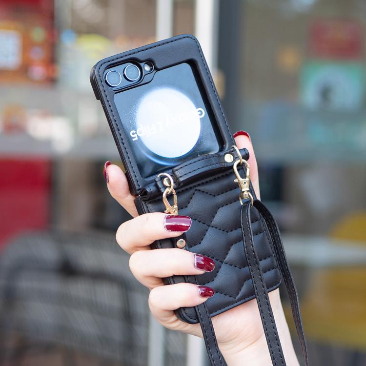 V-shaped Crossbody Lanyard Leather Phone Case, For Galaxy Z Flip8 5G, For Samsung Galaxy Z Flip7 FE / Flip6, For Samsung Galaxy Z Flip7, For Samsung Galaxy Z Flip5, For Samsung Galaxy Z Flip4, For Samsung Galaxy Z Flip3