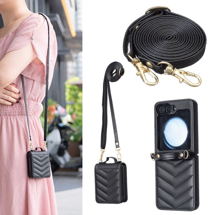 Wave-shaped Crossbody Lanyard Leather Phone Case, For Galaxy Z Flip8 5G, For Samsung Galaxy Z Flip7 FE / Flip6, For Samsung Galaxy Z Flip7, For Samsung Galaxy Z Flip5, For Samsung Galaxy Z Flip4, For Samsung Galaxy Z Flip3