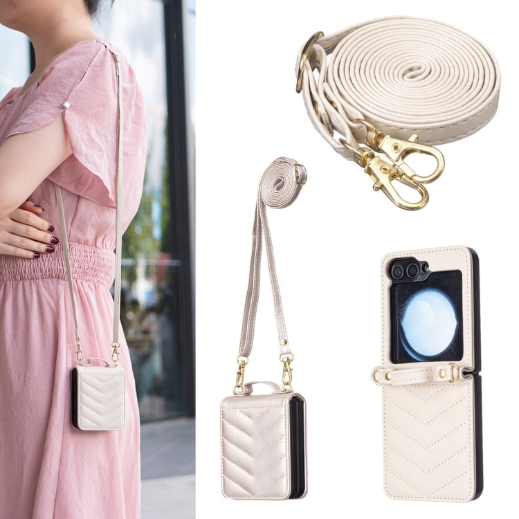 Wave-shaped Crossbody Lanyard Leather Phone Case, For Galaxy Z Flip8 5G, For Samsung Galaxy Z Flip7 FE / Flip6, For Samsung Galaxy Z Flip7, For Samsung Galaxy Z Flip5, For Samsung Galaxy Z Flip4, For Samsung Galaxy Z Flip3