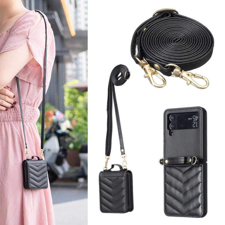 Wave-shaped Crossbody Lanyard Leather Phone Case, For Samsung Galaxy Z Flip7 FE / Flip6, For Samsung Galaxy Z Flip7, For Samsung Galaxy Z Flip5, For Samsung Galaxy Z Flip4, For Samsung Galaxy Z Flip3