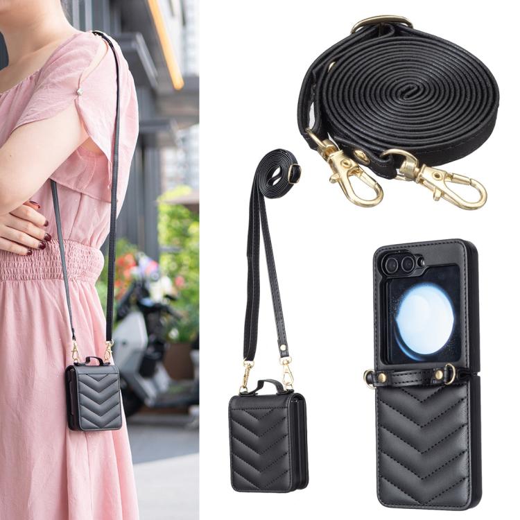 Wave-shaped Crossbody Lanyard Leather Phone Case, For Galaxy Z Flip8 5G, For Samsung Galaxy Z Flip7 FE / Flip6, For Samsung Galaxy Z Flip7, For Samsung Galaxy Z Flip5, For Samsung Galaxy Z Flip4, For Samsung Galaxy Z Flip3