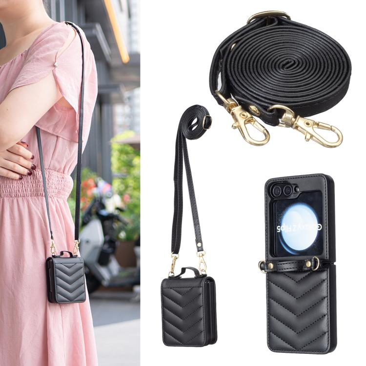 Wave-shaped Crossbody Lanyard Leather Phone Case, For Galaxy Z Flip8 5G, For Samsung Galaxy Z Flip7 FE / Flip6, For Samsung Galaxy Z Flip7, For Samsung Galaxy Z Flip5, For Samsung Galaxy Z Flip4, For Samsung Galaxy Z Flip3