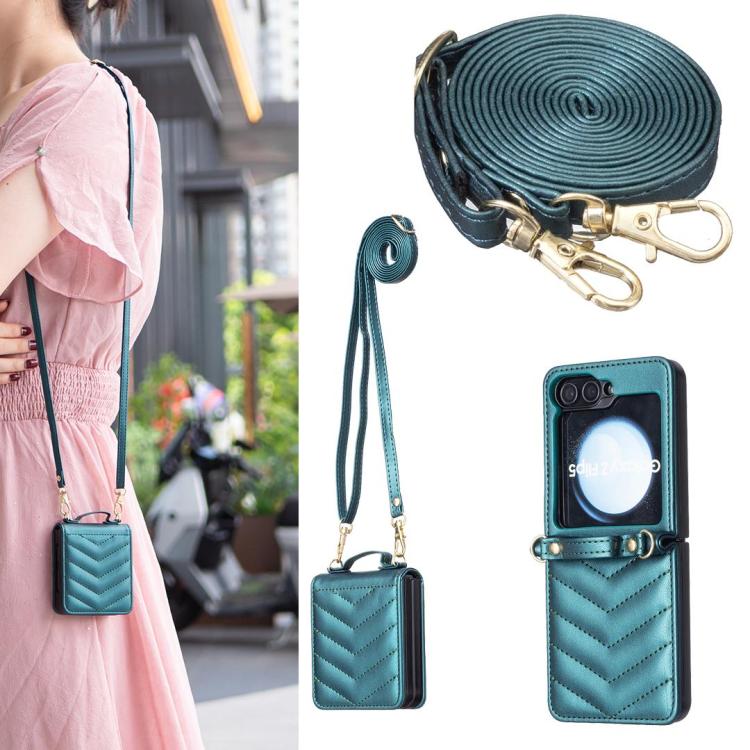 Wave-shaped Crossbody Lanyard Leather Phone Case, For Galaxy Z Flip8 5G, For Samsung Galaxy Z Flip7 FE / Flip6, For Samsung Galaxy Z Flip7, For Samsung Galaxy Z Flip5, For Samsung Galaxy Z Flip4, For Samsung Galaxy Z Flip3