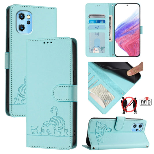 Cat Rat Embossed RFID Leather Phone Case with Lanyard, For UMIDIGI Power 7 Max
